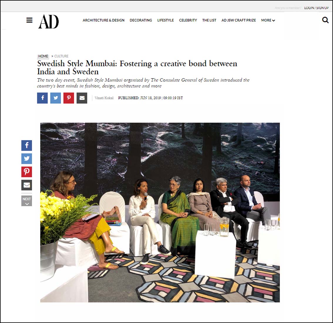 Swedish Style Mumbai : Fostering a creative bond between India and Sweden, architectural digest - June 2019